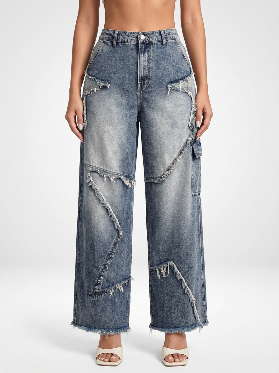 Women’s Wide Leg Star Patch Jeans
