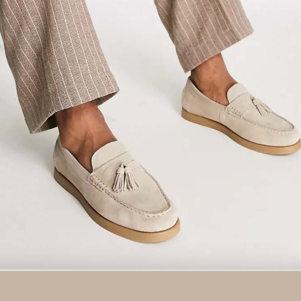 Men's Leather Moccasins | Beige Slip-On Loafers